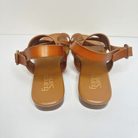Franco Sarto Flat Sandals Criss-Cross Toe Loop Ankle Strap Brown Womens - Picture 4 of 7